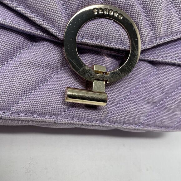 SANDRO Yza Bag Women Purple Quilted Shoulder Bag Distressed Canvas Chain Strap - Picture 15 of 16